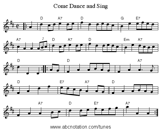 Come Dance and Sing - staff notation