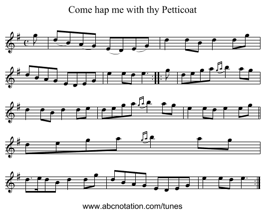 Come hap me with thy Petticoat - staff notation