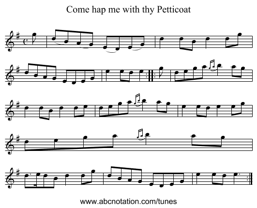 Come hap me with thy Petticoat - staff notation
