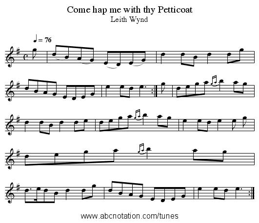 Come hap me with thy Petticoat - staff notation