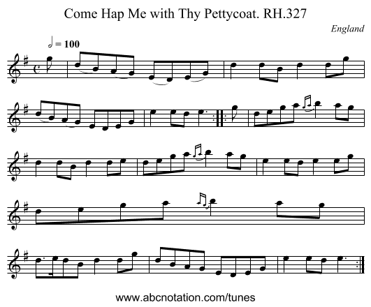 Come Hap Me with Thy Pettycoat. RH.327 - staff notation