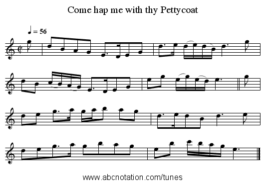 Come hap me with thy Pettycoat - staff notation