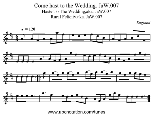 Come hast to the Wedding. JaW.007 - staff notation