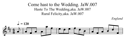 Come hast to the Wedding. JaW.007 - staff notation