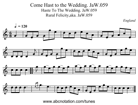 Come Hast to the Wedding. JaW.059 - staff notation