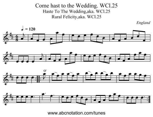 Come hast to the Wedding. WCl.25 - staff notation