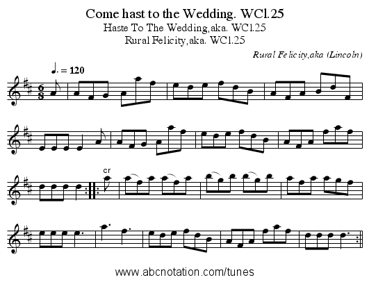 Come hast to the Wedding. WCl.25 - staff notation