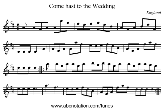 Come hast to the Wedding - staff notation