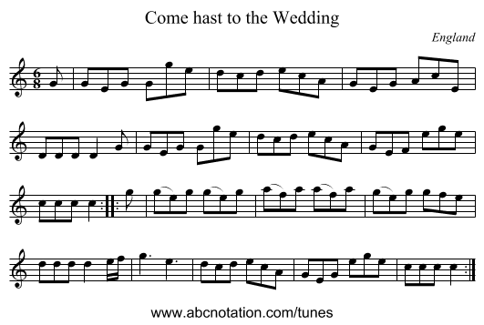 Come hast to the Wedding - staff notation