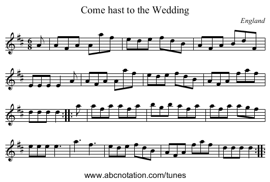 Come hast to the Wedding - staff notation