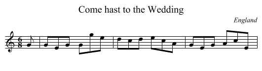 Come hast to the Wedding - staff notation