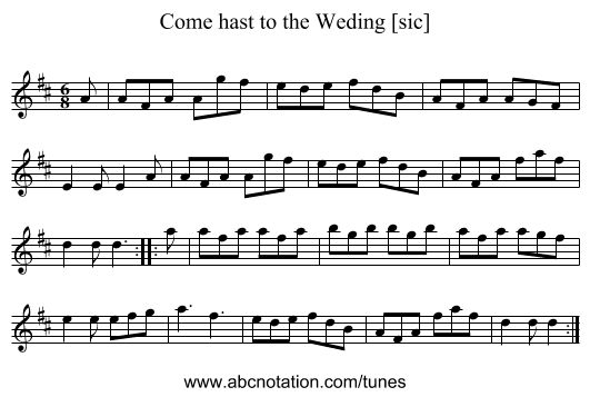 Come hast to the Weding [sic] - staff notation