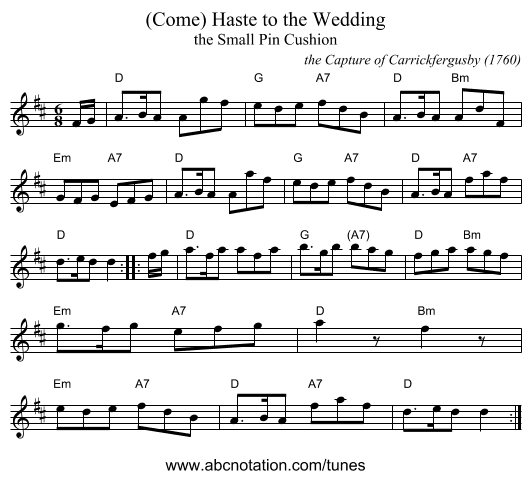 (Come) Haste to the Wedding - staff notation