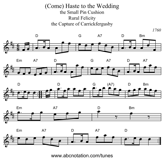 (Come) Haste to the Wedding - staff notation