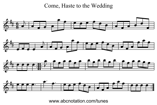 Come, Haste to the Wedding - staff notation