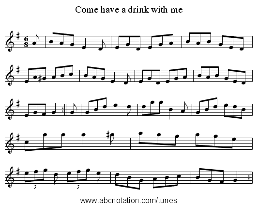 Come have a drink with me - staff notation