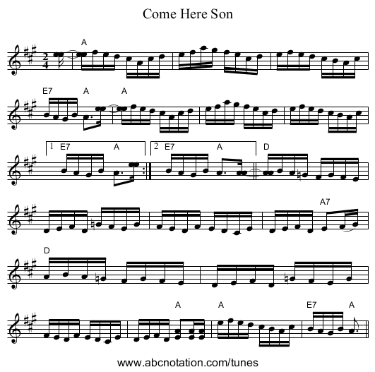 Come Here Son - staff notation