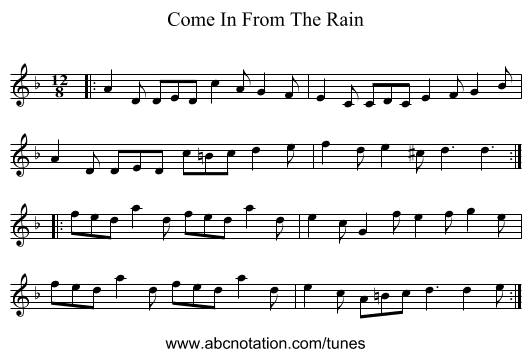 Come In From The Rain - staff notation