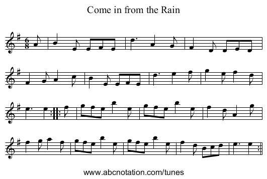 Come in from the Rain - staff notation