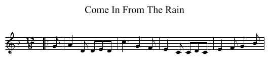 Come In From The Rain - staff notation