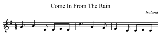 Come In From The Rain - staff notation