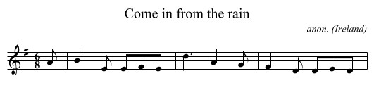 Come in from the rain - staff notation