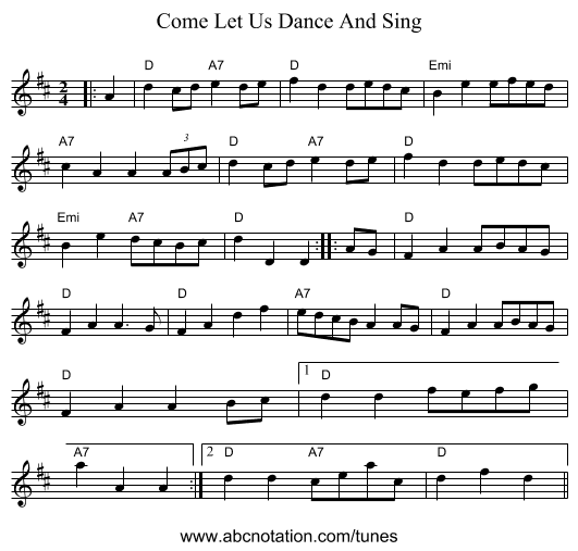 Come Let Us Dance And Sing - staff notation