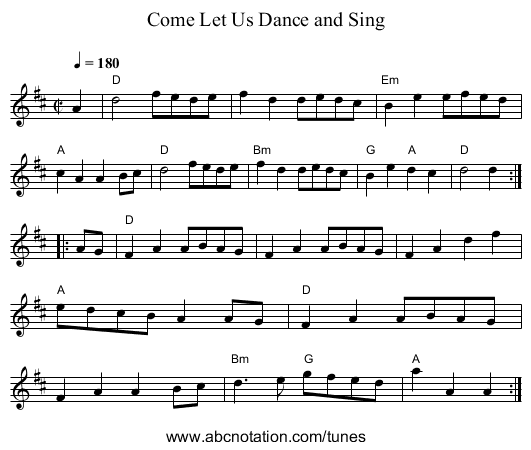 Come Let Us Dance and Sing - staff notation
