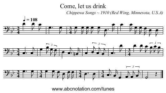 Come, let us drink - staff notation