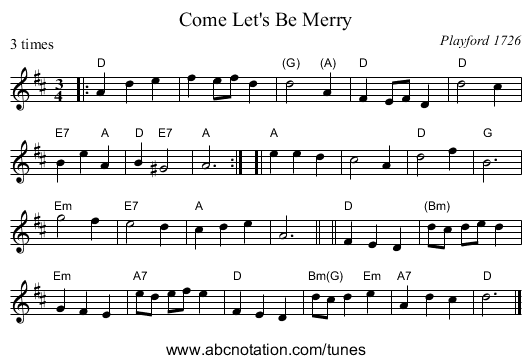 Come Let's Be Merry - staff notation