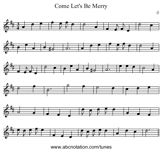Come Let's Be Merry - staff notation