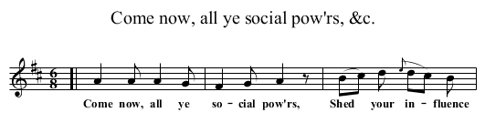Come now, all ye social pow'rs, &c. - staff notation