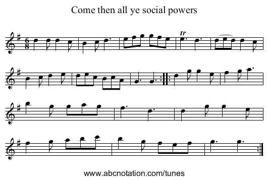 Come then all ye social powers - staff notation