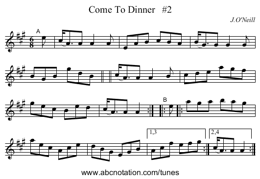 Come To Dinner   #2 - staff notation