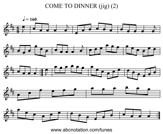 COME TO DINNER (jig) (2) - staff notation