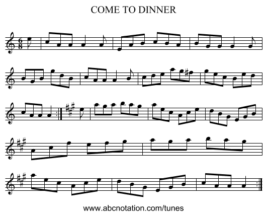 COME TO DINNER - staff notation