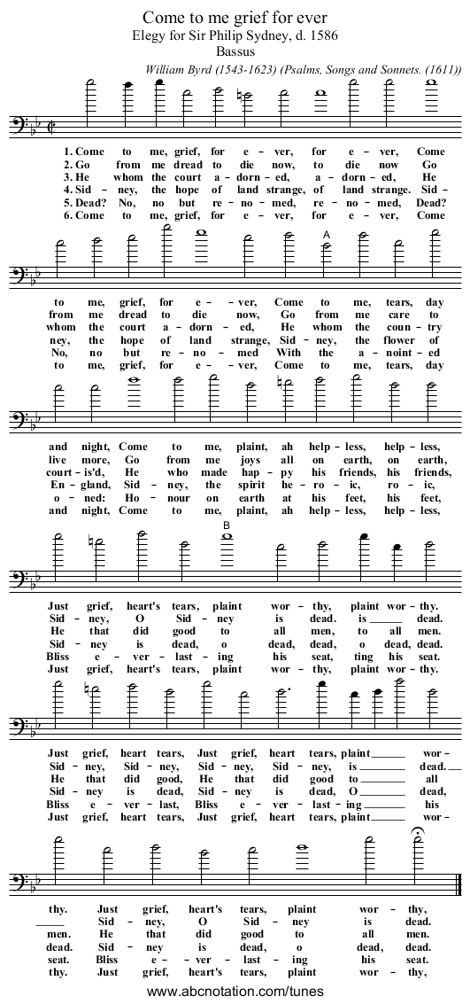 Come to me grief for ever - staff notation