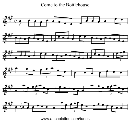 Come to the Bottlehouse - staff notation