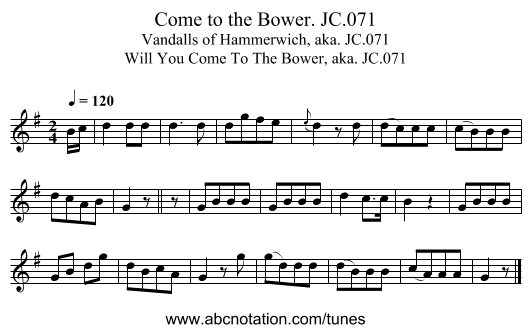 Come to the Bower. JC.071 - staff notation