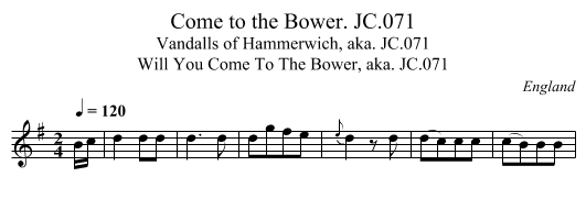 Come to the Bower. JC.071 - staff notation