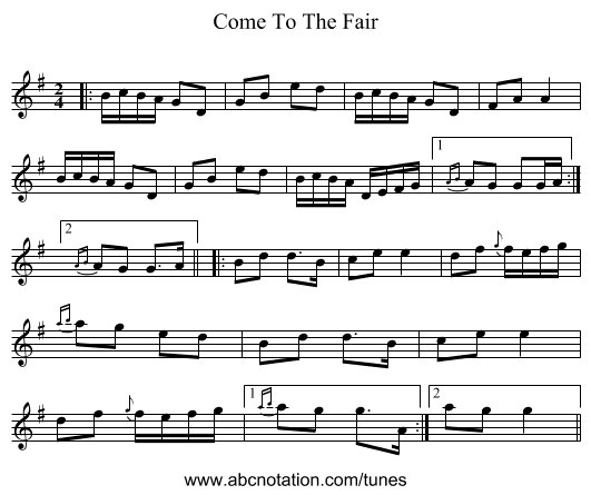 Come To The Fair - staff notation