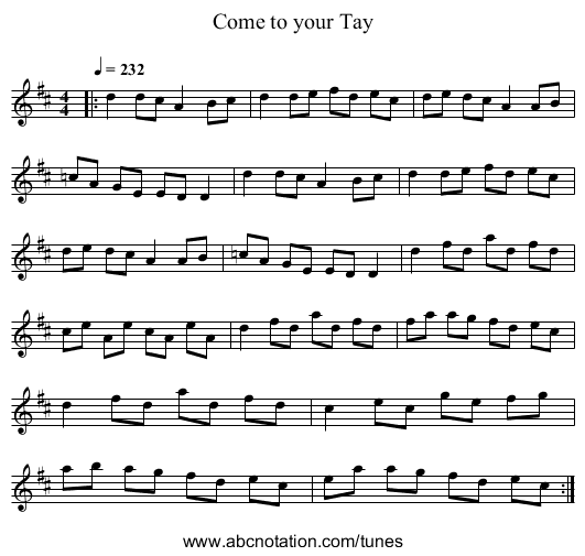 Come to your Tay - staff notation