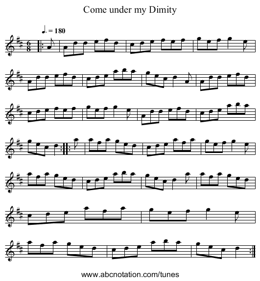 Come under my Dimity - staff notation