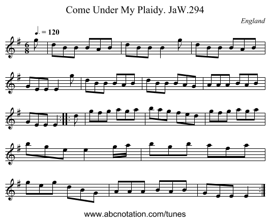 Come Under My Plaidy. JaW.294 - staff notation