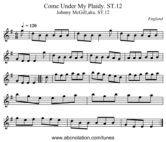 Come Under My Plaidy. ST.12 - staff notation