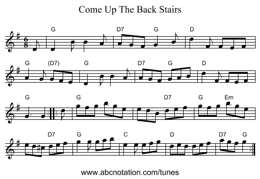 Come Up The Back Stairs - staff notation