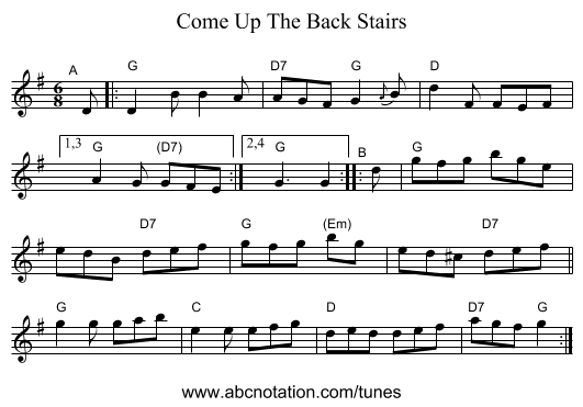Come Up The Back Stairs - staff notation