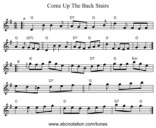 Come Up The Back Stairs - staff notation