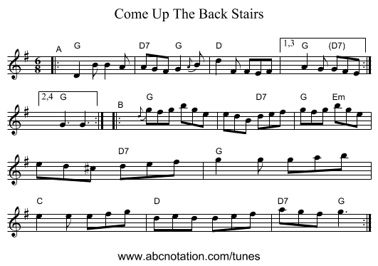Come Up The Back Stairs - staff notation