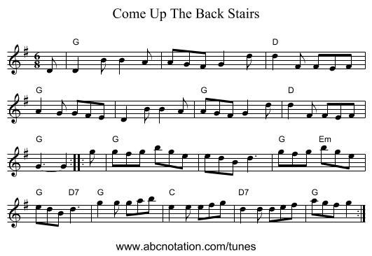 Come Up The Back Stairs - staff notation